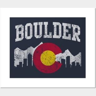 Boulder Colorado Flag Skyline Posters and Art